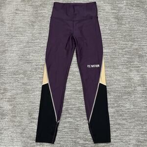 P.E Nation Leggings Womens Small Purple Black Colorblock Ankle High Rise Yoga